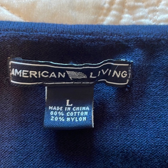 American Living Navy Blue Cotton Blend Ruffled Short Sleeve Sweater Size Large - Picture 5 of 5
